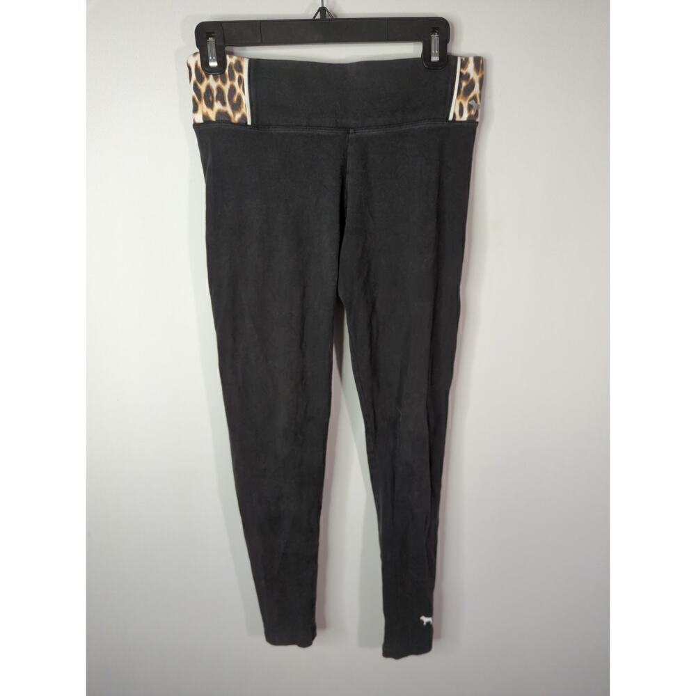 PINK Victoria's Secret Black & Leopard‎ Print Side Waist Yoga Pants Size S